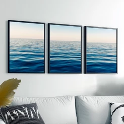 Kit Quadros Luxuoso Oceano Moldura De Madeira 40X60 cm Escritorio Quarto