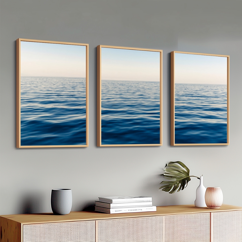 Trio Quadros Decorativos Moldura 50X70 cm Oceano Grande Sala