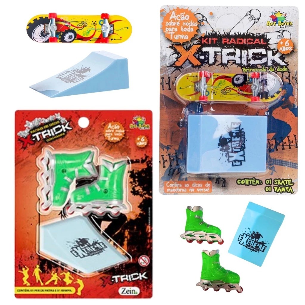 Kit 2 vem (Patins De Dedo com rampa + Skate De Dedo com rampa) presente criança