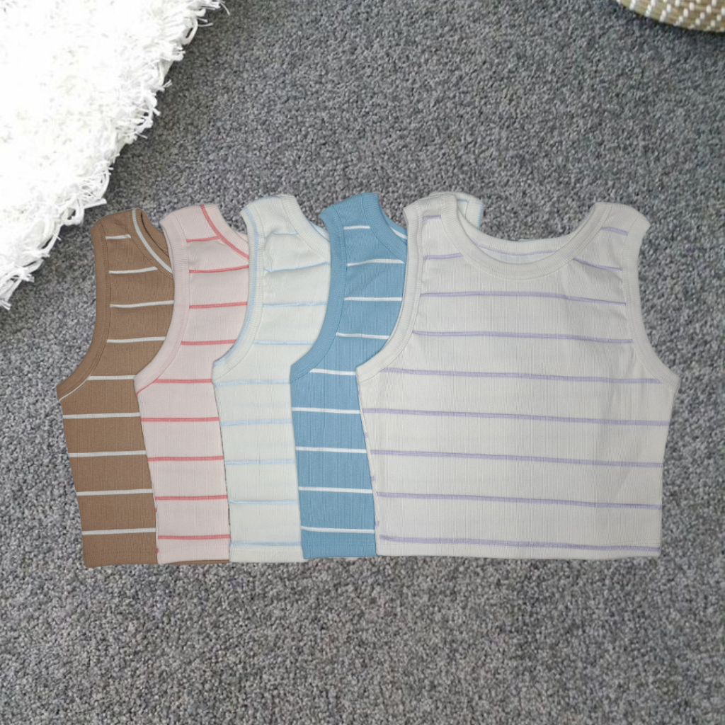 Blusinha Cropped Regata Básica listrada Ribana Premium Canelada Feminina