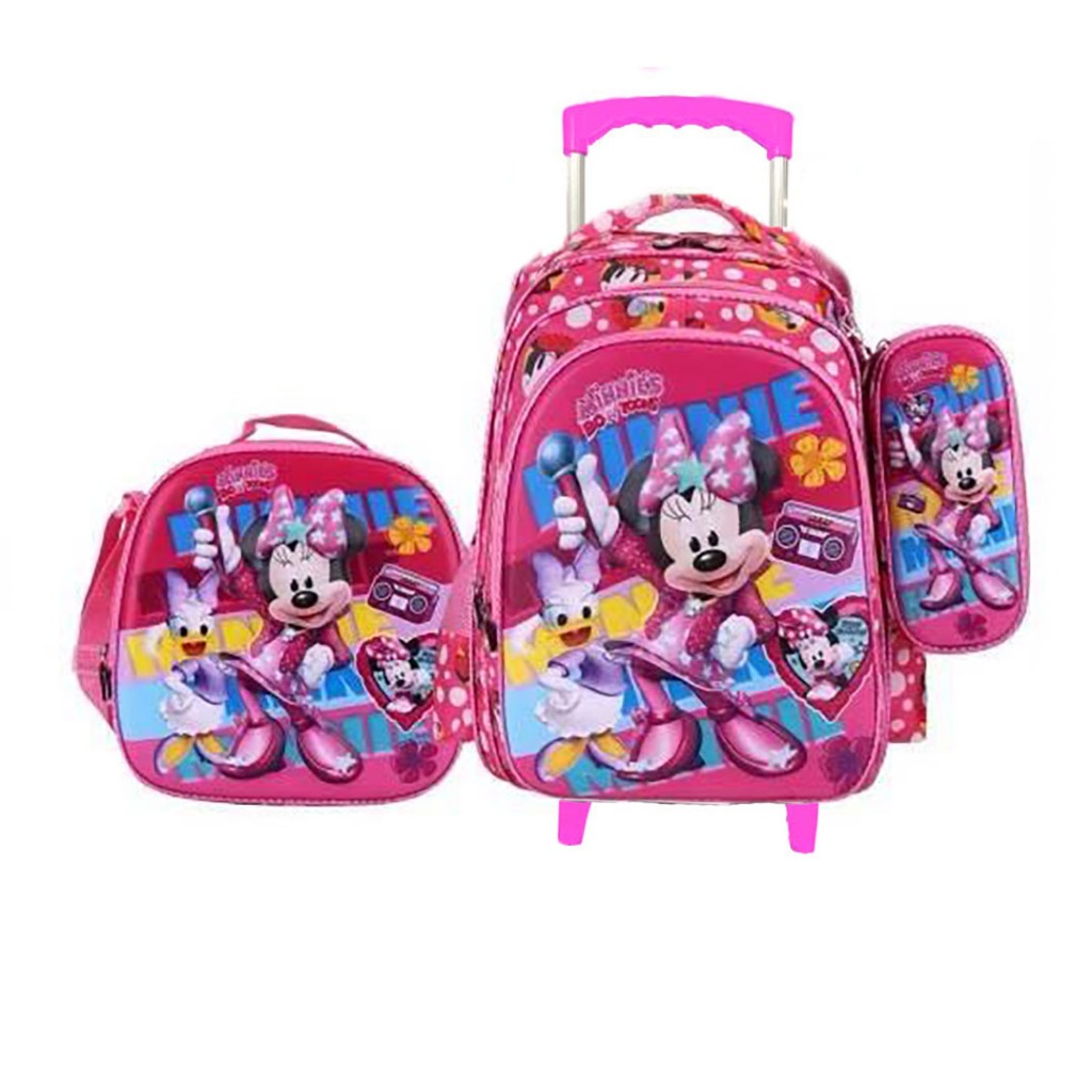 Kit Mochila Escolar Infantil Rodinhas Minnie 3d Com Lancheira E Estojo em Oferta na Shopee