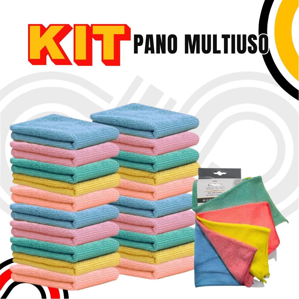 Kit Panos De Limpeza Microfibra Alta Absorção Multiuso 25 x 25cm - 3/5/6/9/10/12/15/20 Peças