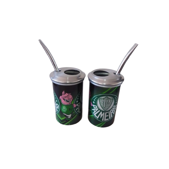COPO TERERE 300ML COM  2 FUROS NA TAMPA COM BOMBA PARA TERERE KIT 3 UNIDADES COM O TIME DO PALMEIRAS