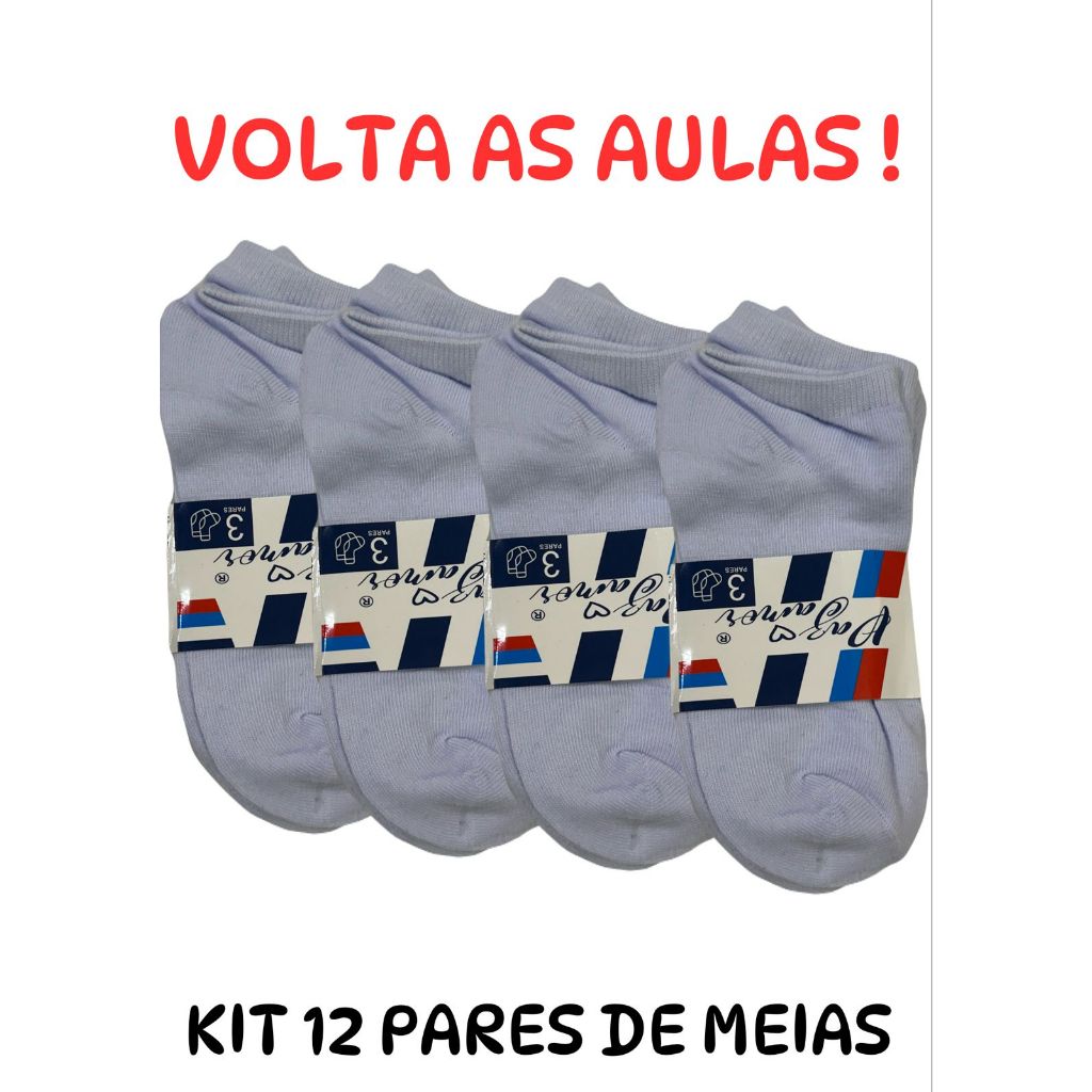 Kit 12 Pares de Meias Juvenil UNISSEX Volta às Aulas/escolar -  Confortáveis, Duráveis e Macias para o Dia a Dia!