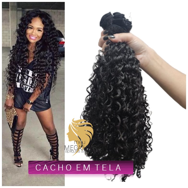 Aplique Cabelo Cacheado Tela Para Mega Hair Idêntico Humano Cacheado 70cm 100grs Beauty Cabelos