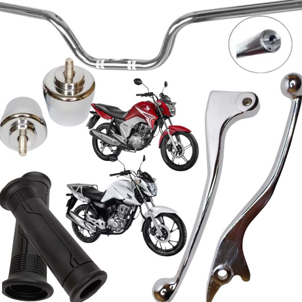Kit Guidão Manopla Vazada Cargo Manete Cromado Peso Pcx Titan Fan 125 150 160