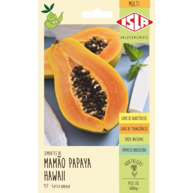 Sementes de Mamão Papaya Hawaii 600mg Isla Multi 27 Sementes