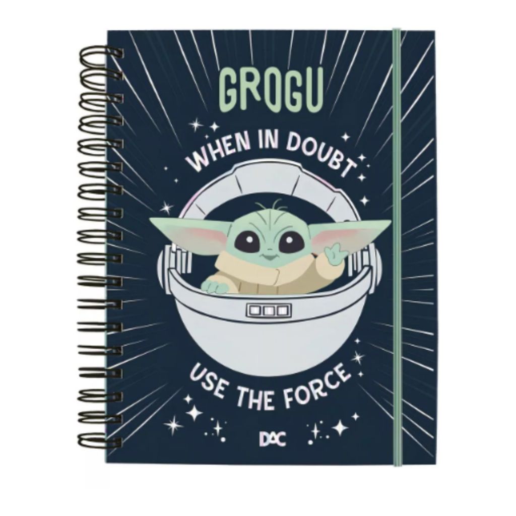 Caderno Smart Colegial Escolar Star Wars Baby Yoda 80 Folhas Reposicionáveis Dac