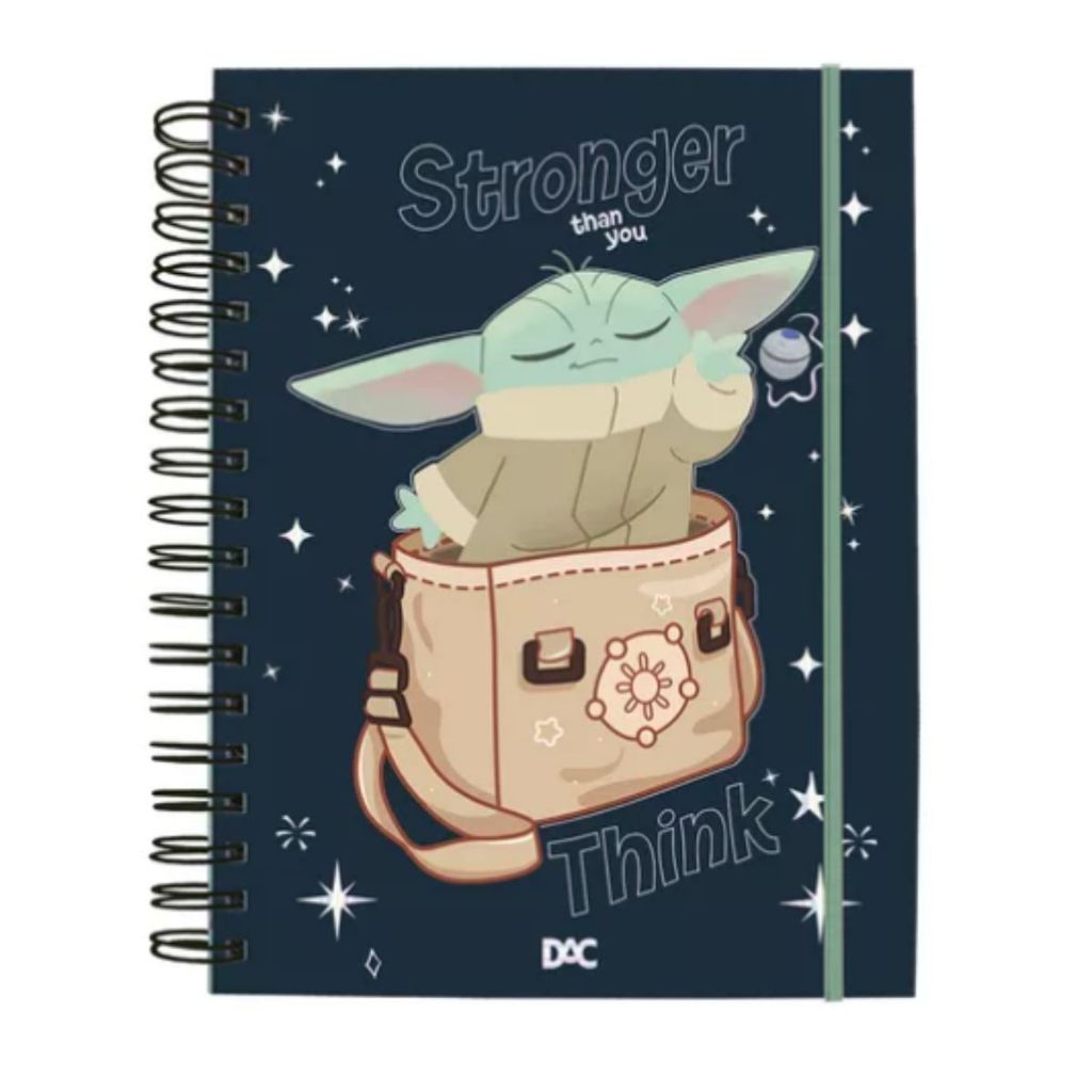 Caderno Smart Universitário Escolar Infantil 80 Folhas Reposicionáveis Star Wars Baby Yoda Disney Dac