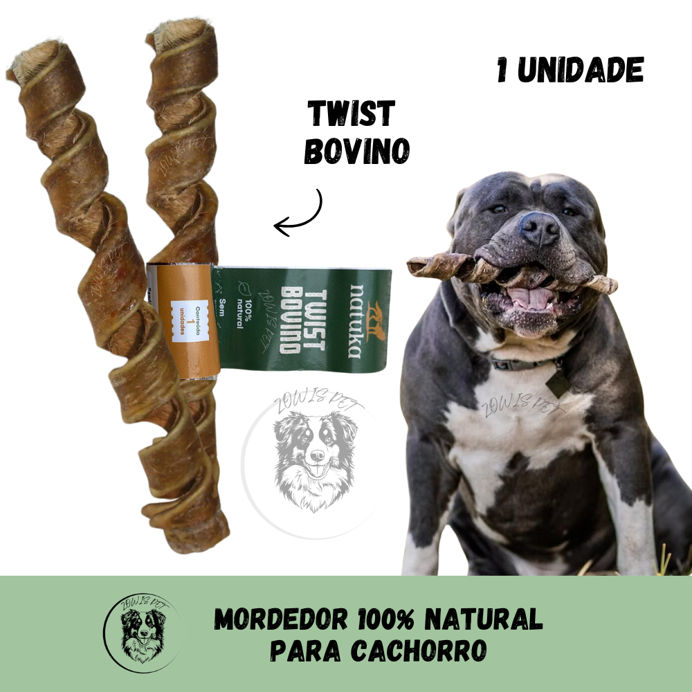 Twist Pele Bovina Mordedor Natural para Cães Espiral 1 unid - Natuka