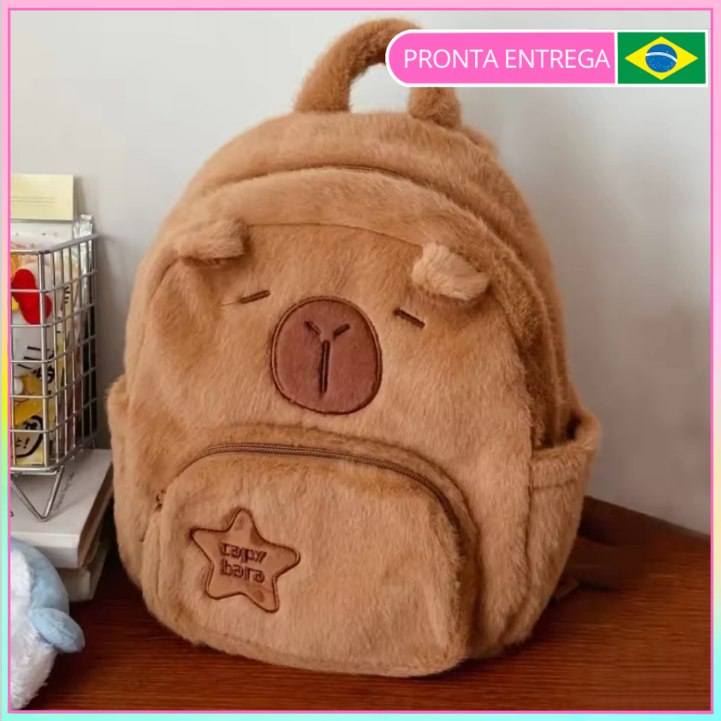 Mochila Infantil Feminina em Pelúcia Capivara Mochila Capivara
