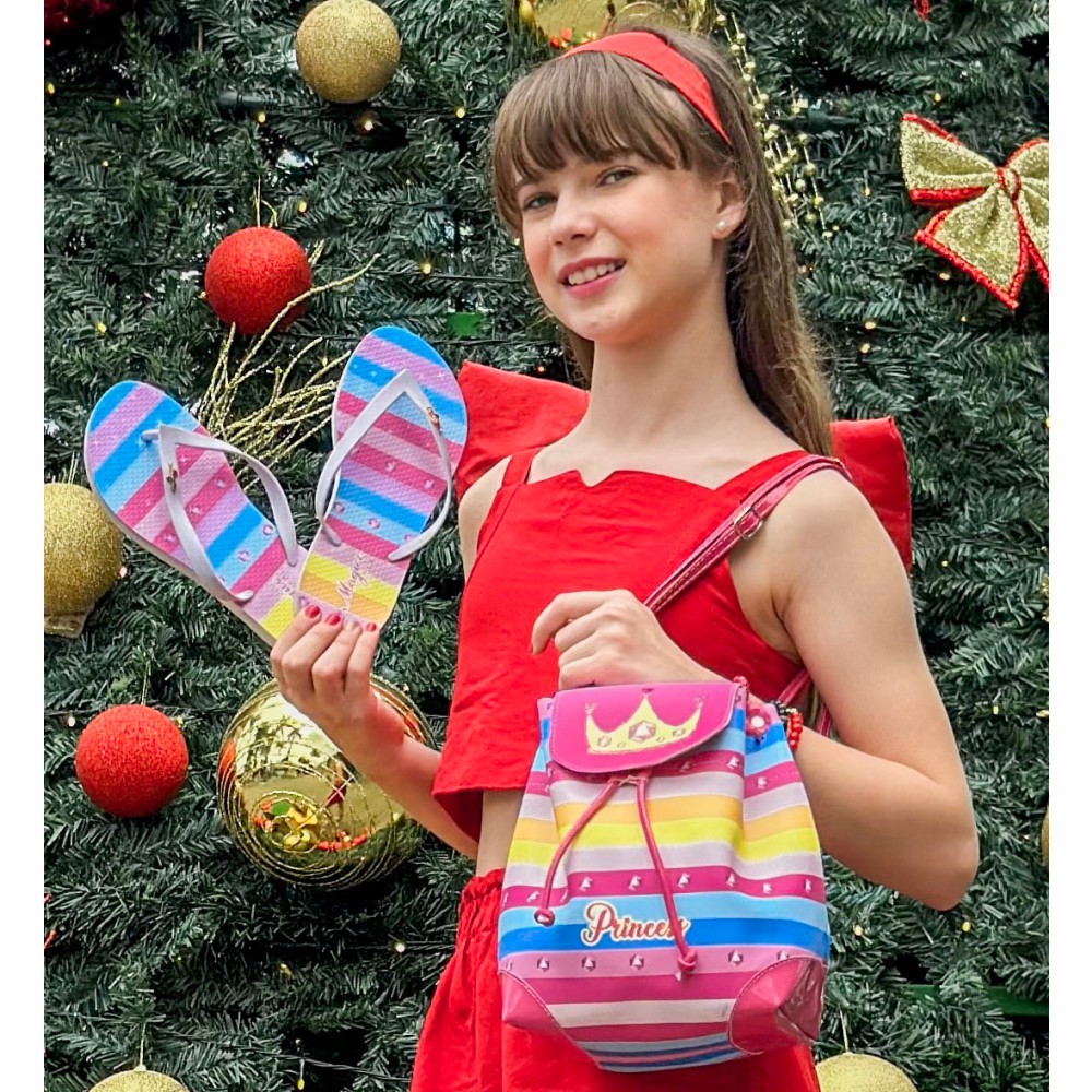 Kit Infanrtil Mochila Infantil com Chinelo Infantil Sandália Slim Listras Magicc Bolsas 1373