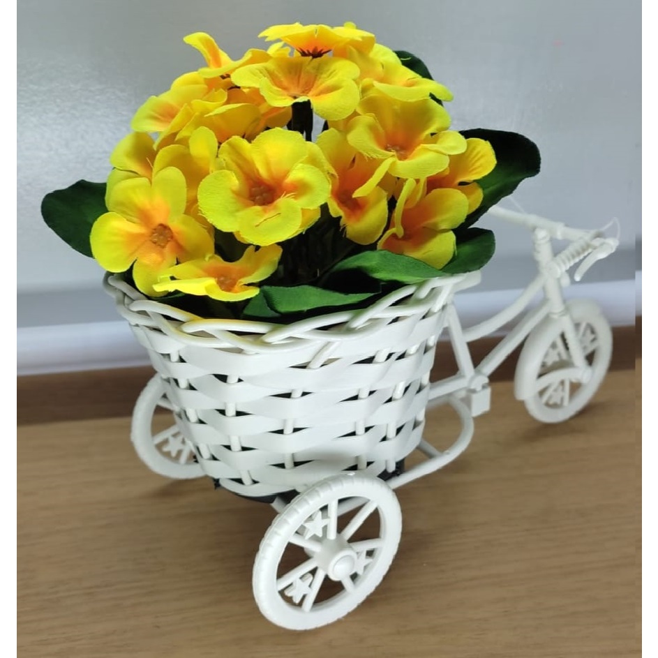 Bicicleta Cestinha com Arranjo de Flores Violeta Artificial  Mesa Vitrine Decoração Balcão Coração/Violeta