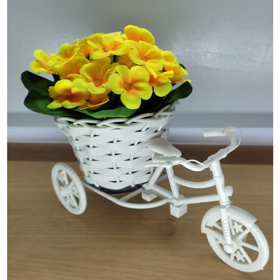 Bicicleta Cestinha com Arranjo de Flores Violeta Artificial  Mesa Vitrine Decoração Balcão Coração/Violeta Lindas
