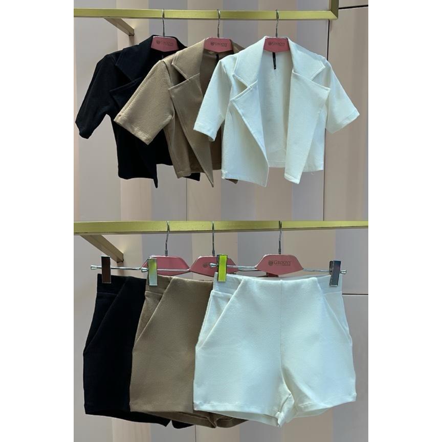 Conjunto Chloe Blazer e Short Groovy Original Oficial Off Preto Bege