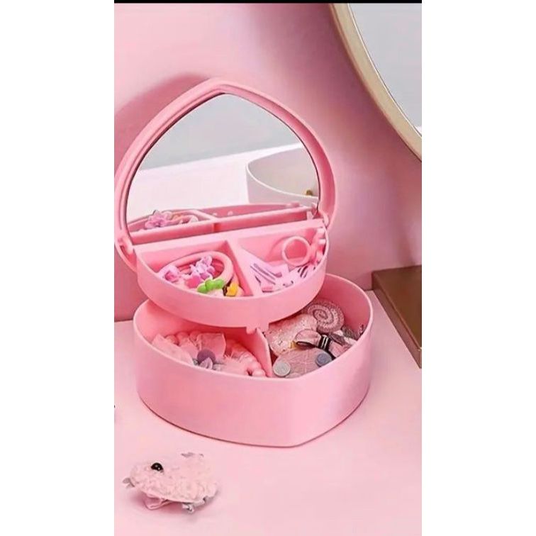Porta Joias Coração com Espelho 13x11,5 cm  Caixa Organizadora Meninas em Oferta na Shopee