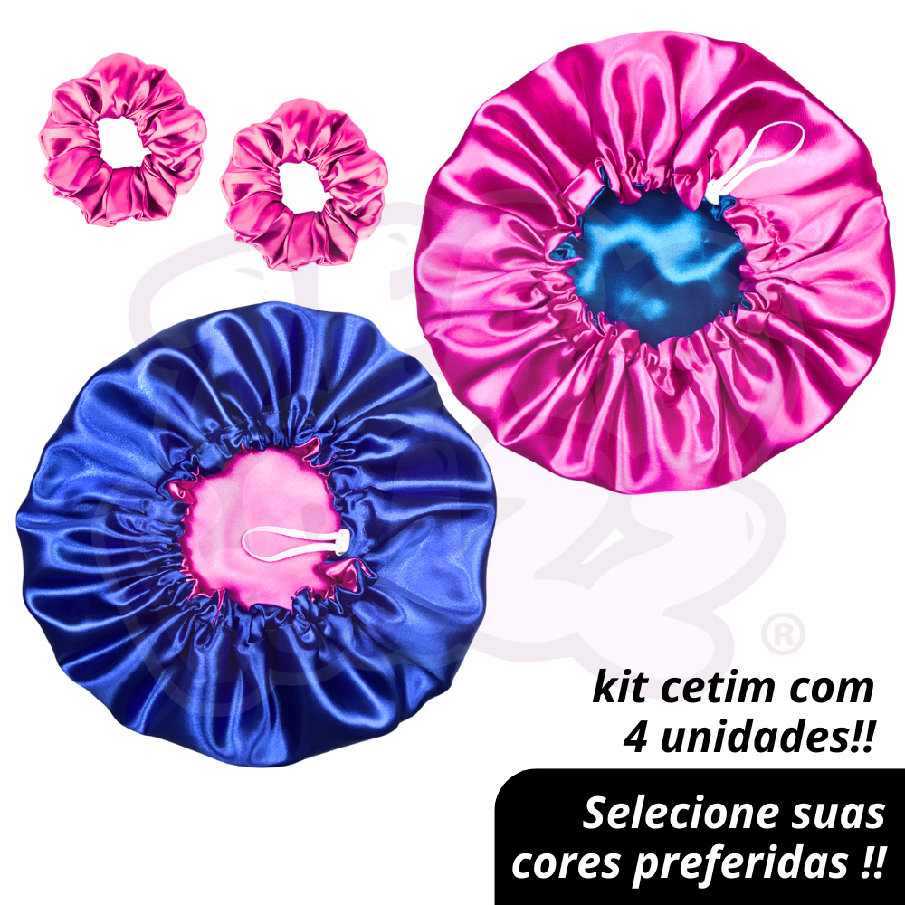2 Toucas de Cetim Dupla Face com Regulador + 2 brindes (xuxinhas / scrunchies) em Oferta na Shopee