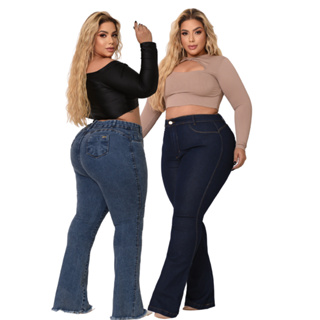 Kit 02 Calças Feminina Flare Marmorizada e Azul Escura Lycra Modelagem Levanta Bumbum Curve- Premier em Oferta na Shopee