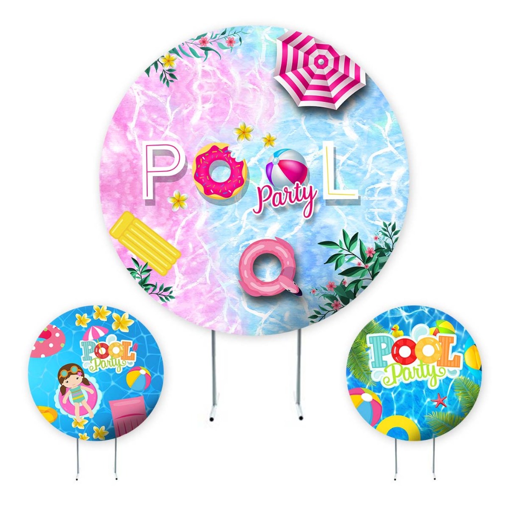 Capas Painel de festa Pool Party, painel redondo, painel de Festa  Sublimado em Oferta na Shopee