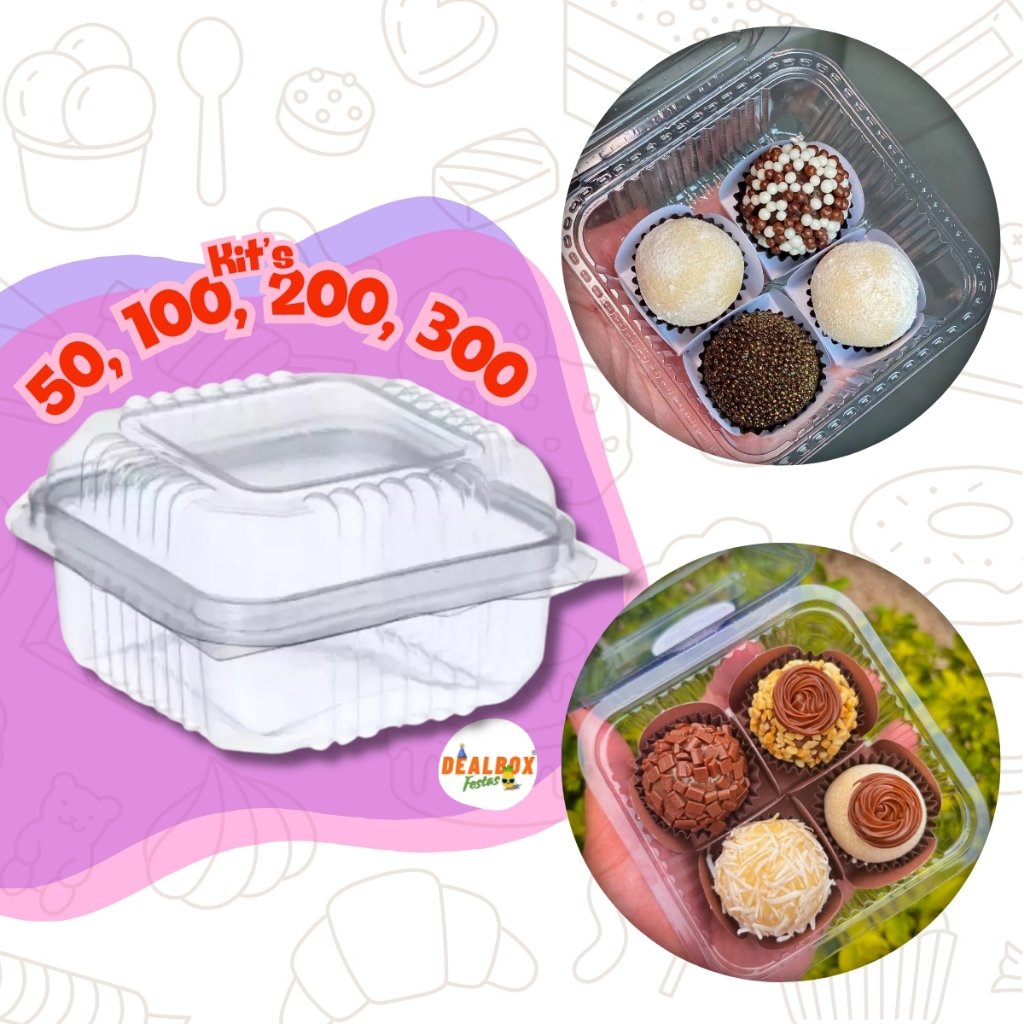 50/100/200/300 Embalagem Brigadeiro Bolo Docinho Salgados Quadrada 200ml 10,3x10,3x6,1 4 Brigadeiros em Oferta na Shopee