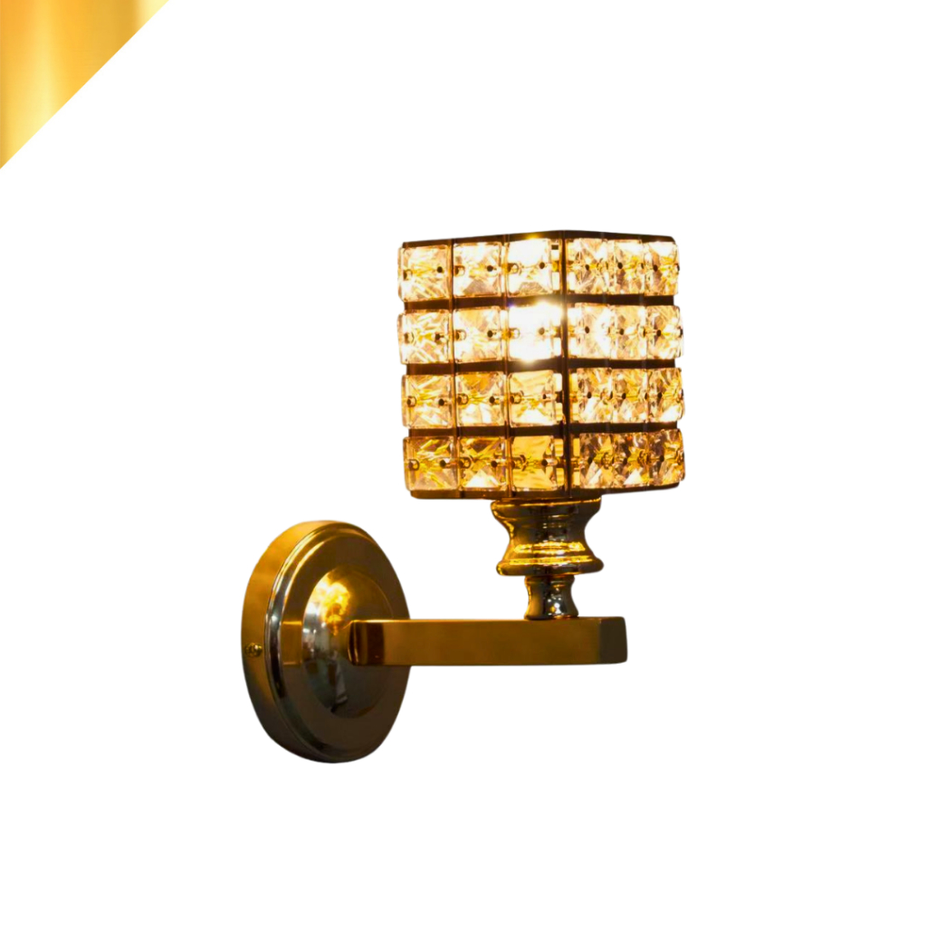 Arandela Parede Metal Cristal Moderno Elegante Sala Quarto Lavabo Banheiro Bocal E27 Dourado Preto