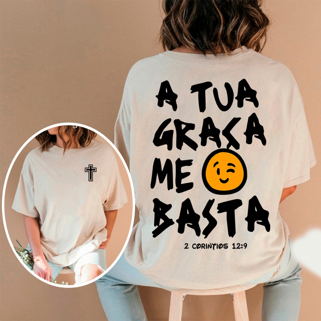 Camiseta T-shirt ou Oversized Feminina Estampa Gospel Fé Cristã Salva Malha Suave em Oferta na Shopee