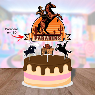 Topo de Bolo Especial Tema Cowboy (papel fotográfico) Veja o vídeo para entender o tamanho em Oferta na Shopee