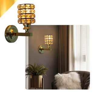 Arandela Parede Metal Cristal Moderno Elegante Sala Quarto Lavabo Banheiro Bocal E27 Dourado Preto