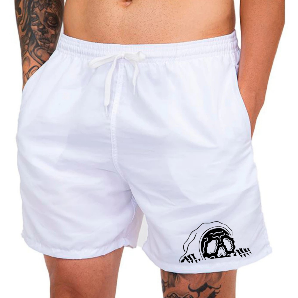 Shorts Tactel Com Elastano E Bolsos Laterais Confortavel E Cordão Ajustavel Estampa Estilosa Minimalista Streetwear