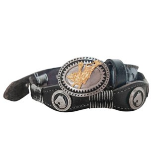 Cinto Infantil Unissex em Couro Artesanal com Apliques de Cavalinho e Fivela Country