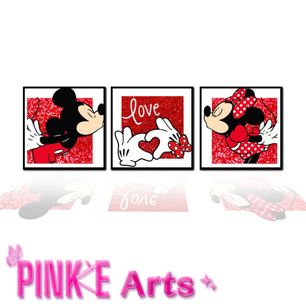 Kit 3 Peças Quadro Decorativo Minne e Mickey Love Decoração Quarto/Sala Menina Placa MDF 4K FULL HD