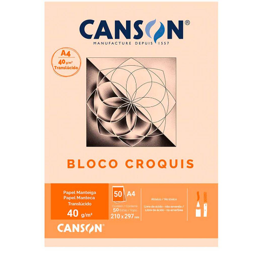 Bloco Papel Manteiga Croquis Translúcido A4 210mm x297mm 40g/m² c/50 folhas 66667046 Canson