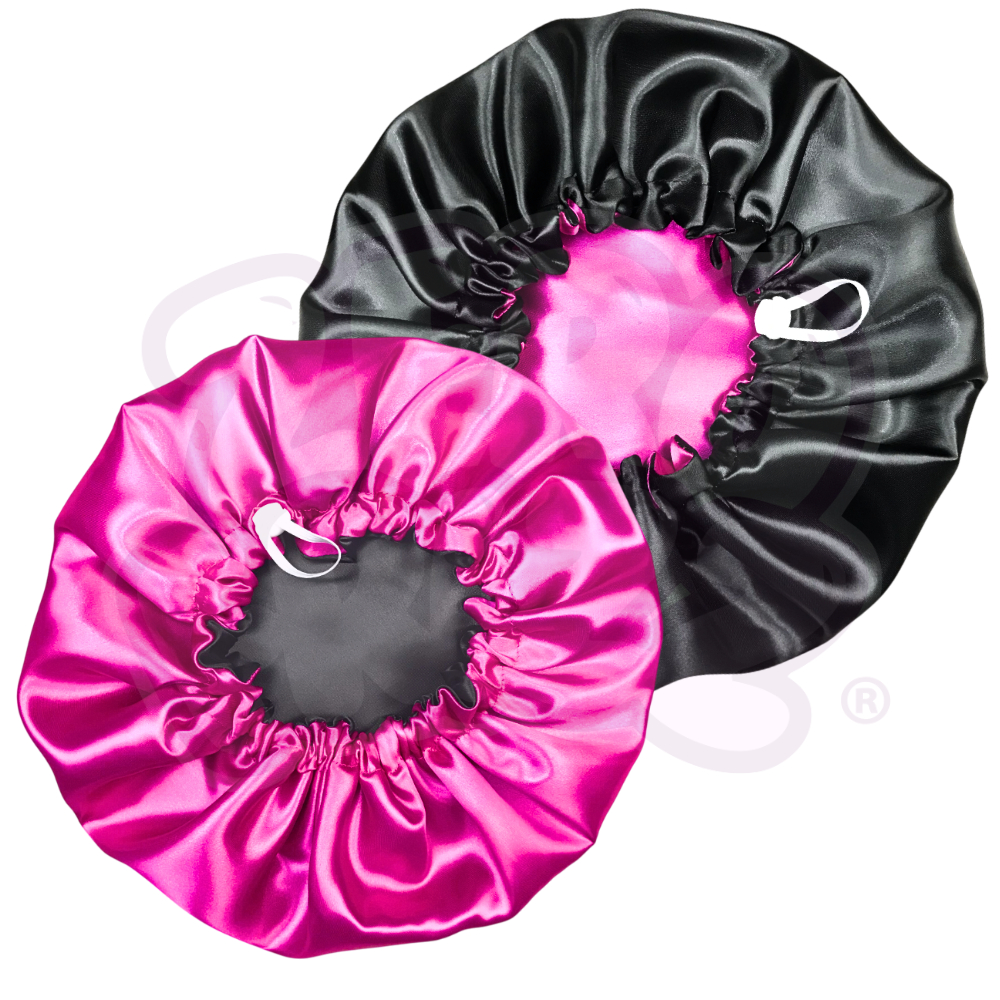 Kit cetim 8 unidades - 4 Toucas de Cetim Dupla Face com Regulador + 4 brindes (xuxinhas/scrunchies)