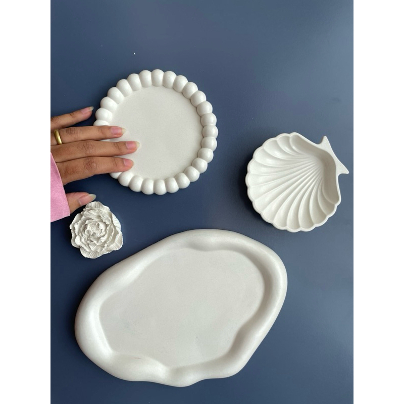 Kit Bandejas de Cimento decoração + BRINDE Flor - Expositores para Joias | Fosco Acetinado - Decoração Minimalista