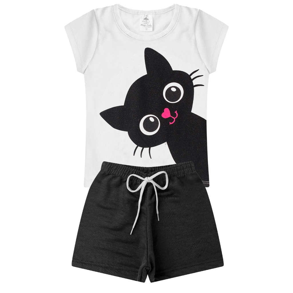 Conjunto Infantil Juvenil Barato Para Menina - Duas Peças: Shorts + Camiseta  - Tamanho 02 a 14
