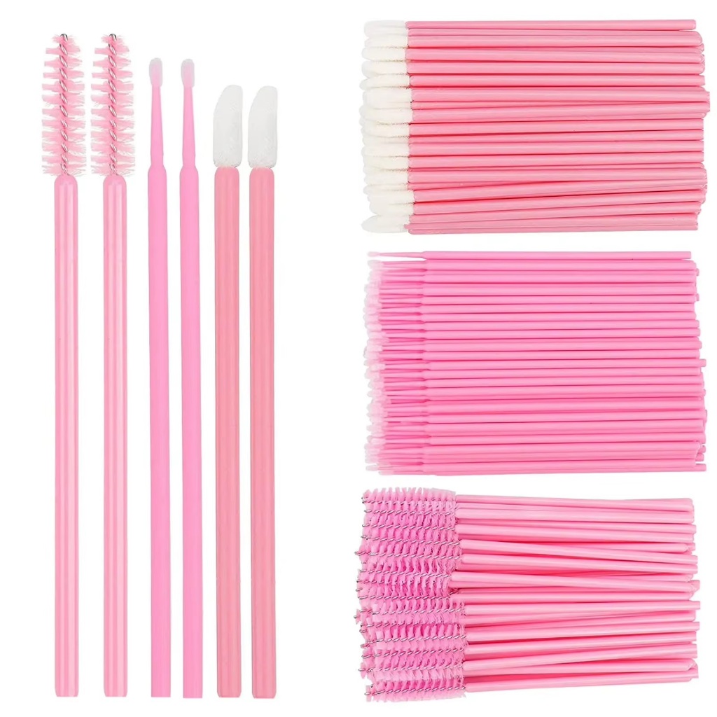 Kit 200 Unidades - 100 Microbrush + 50 Escovinhas + 50 Aplicadores de Batom Alongamento Extensão