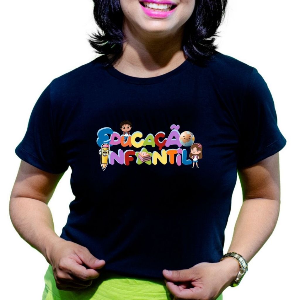Camiseta preta feminina tema educação infantil criança escola professora ensino babylook plus size em Oferta na Shopee