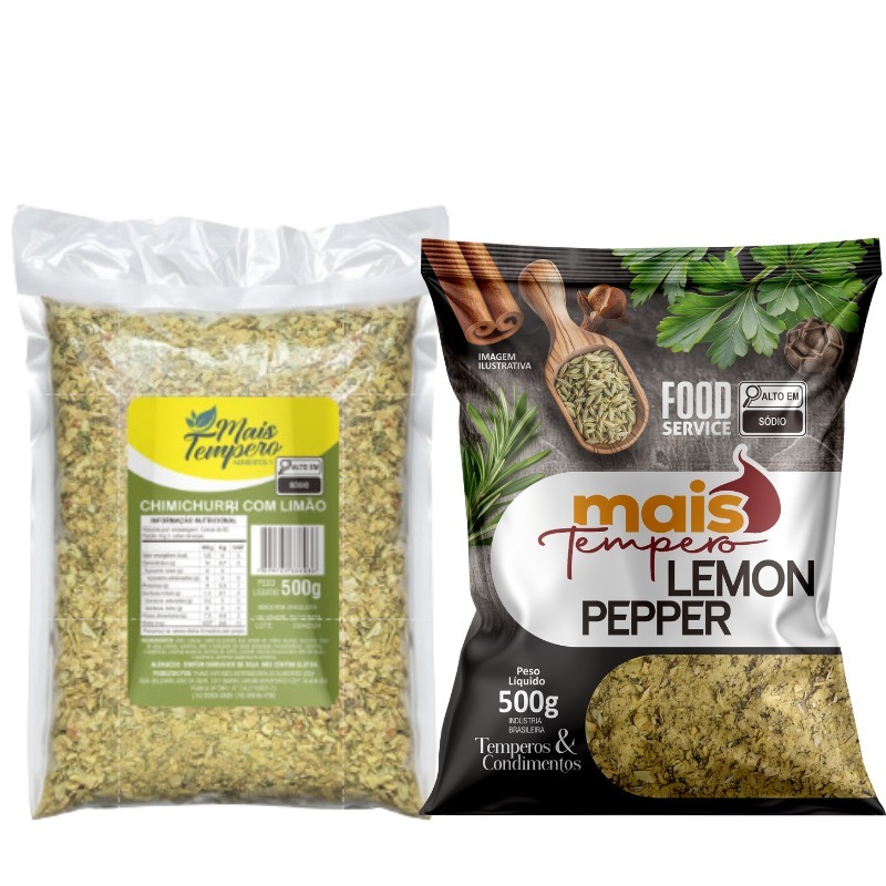 Tempero Chimichurri Com Limão 1kg + Lemon Pepper 1kg Kit Premium