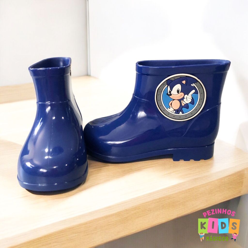Galocha Bota de Chuva Juvenil Sonic Menino Infantil Confortável Leve Impermeável Estiloso Linda