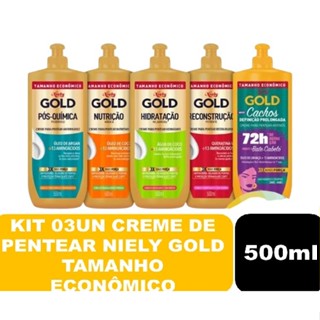 Kit 03un Creme De Pentear Niely Gold 500ml (escolha o tipo) em Oferta na Shopee