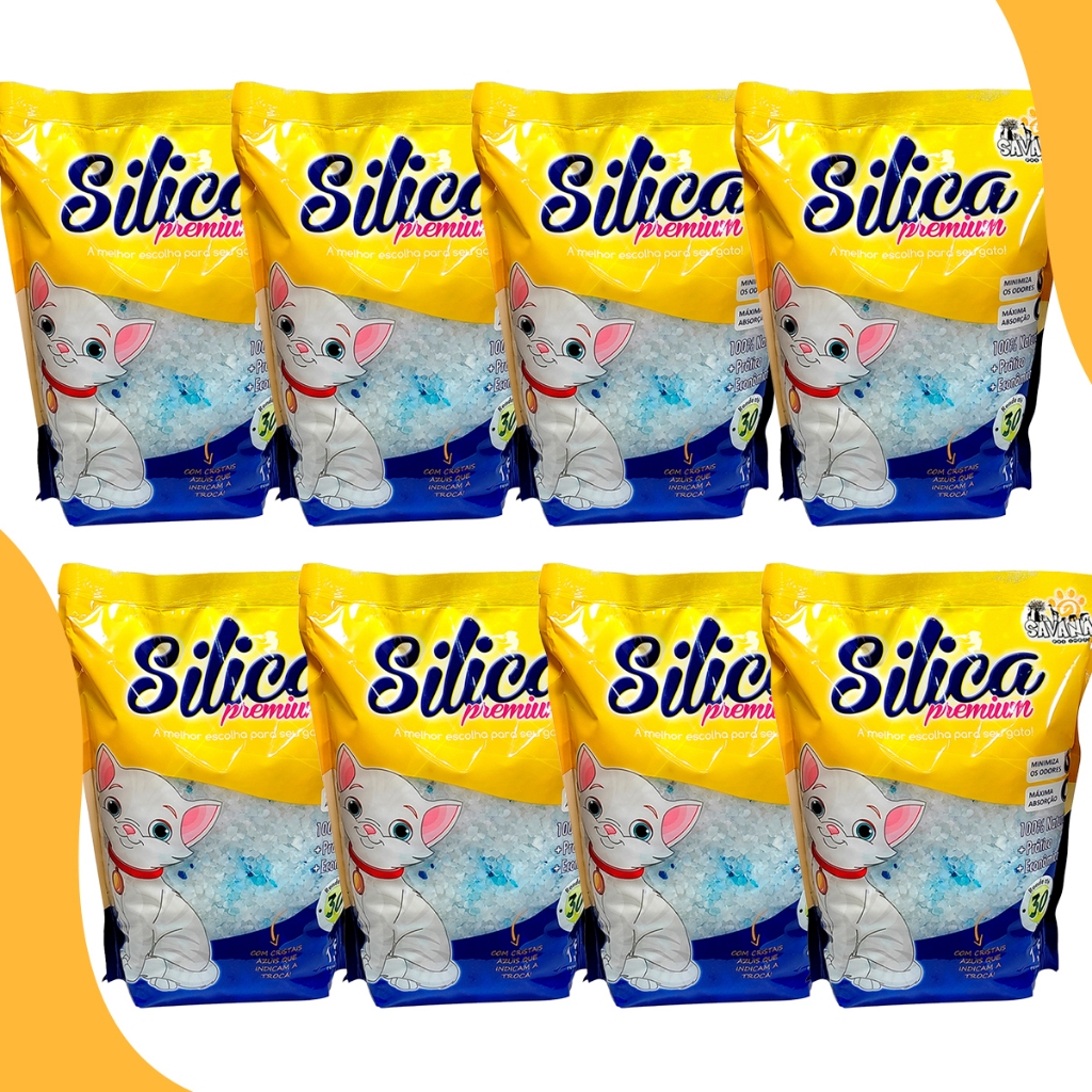 kit 8 Areias Sílica Premium Grossa Para Gatos 1,5kg Anti Odor Urina Higiênica Savana Pet