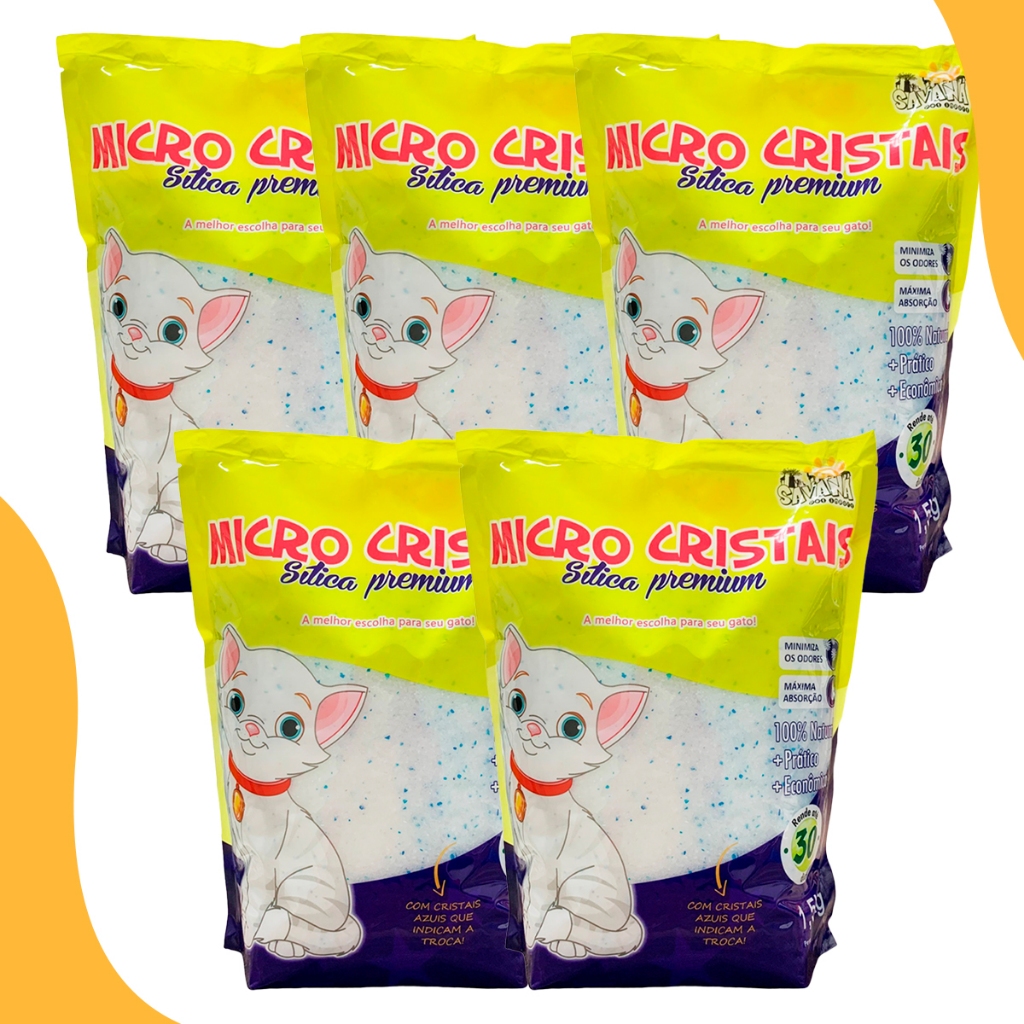 Kit 5 Areias Sílica Premium Fina Para Gatos 1,5kg Savana Pet