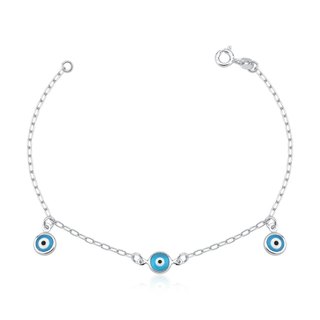 Pulseira Feminina de Prata 925 Olho Grego Azul Claro e Pendurado