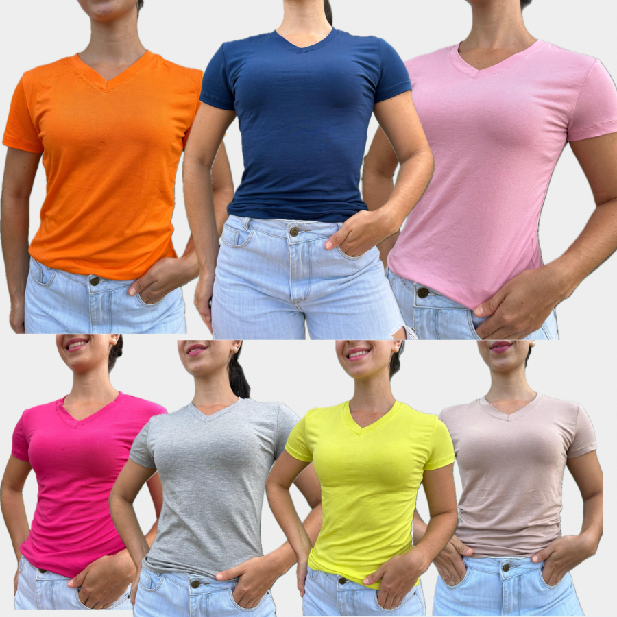 Kit 10 Blusa Feminina Gola V Manga Curta Tshirt Basica Blusinha Atacado Revenda Alta Qualidade