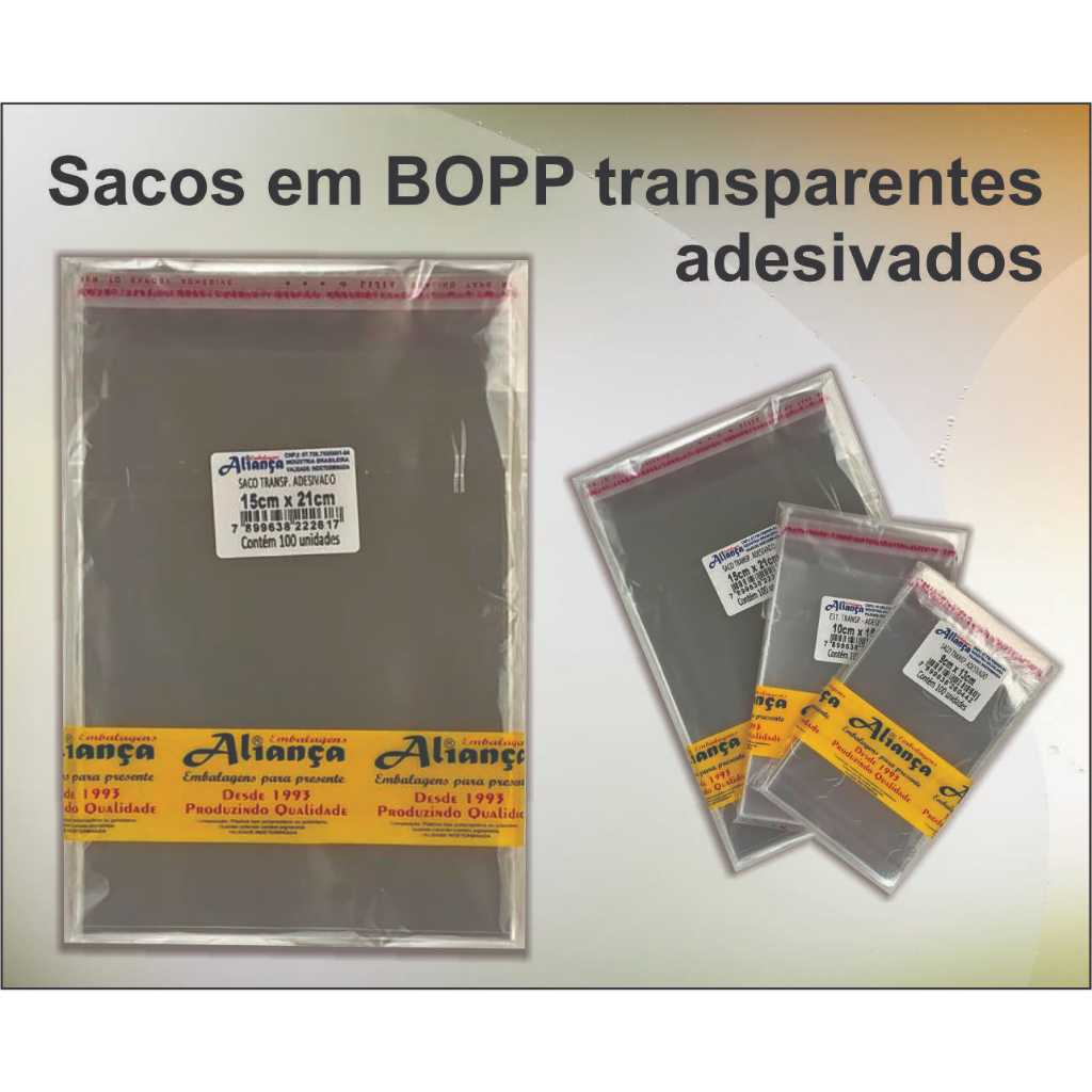 500un Sacos plásticos transparente adesivado BOPP cristal