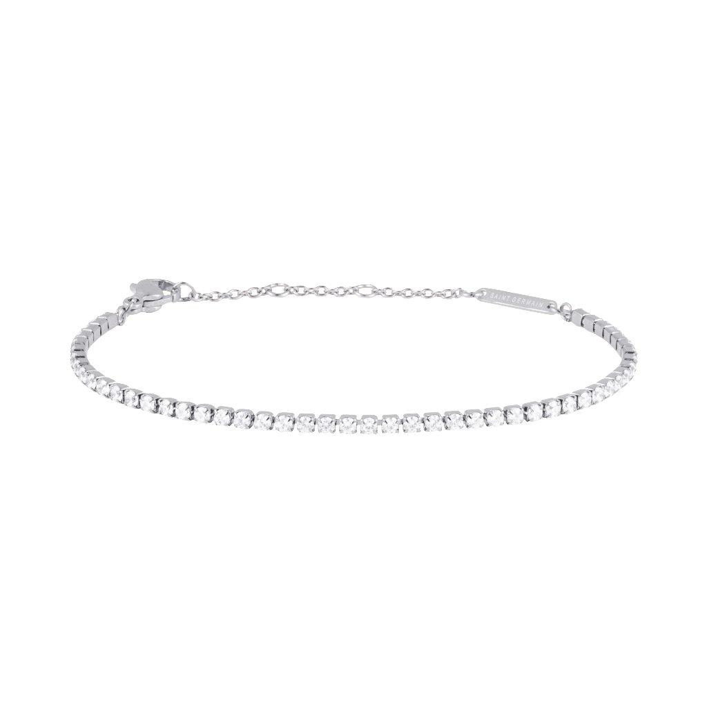 Pulseira Prata com Cristais Saint Germain Riviera Regulável em Oferta na Shopee