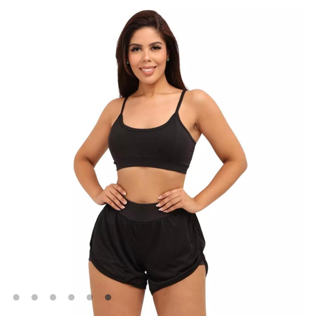 Conjunto Short duplo e top com bojo Roupa de Academia Exercício Fitness Corrida Esportes