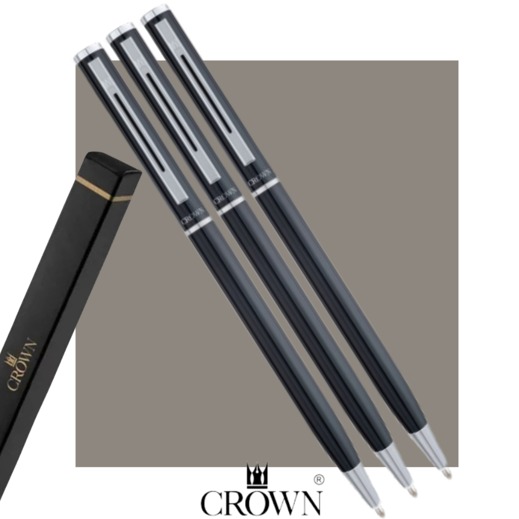 Kit 3 Canetas Crown Hawai Personalizável Tinta Azul Promoção Relojoaria Elite Cores Promoção