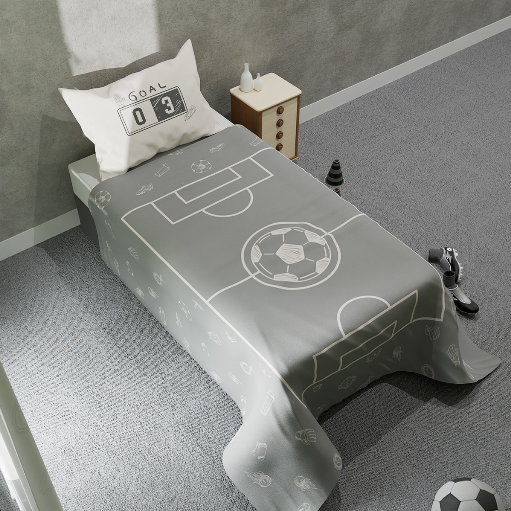 Jogo De Lençol Cobre Leito + Fronha Tema Futebol em Oferta na Shopee