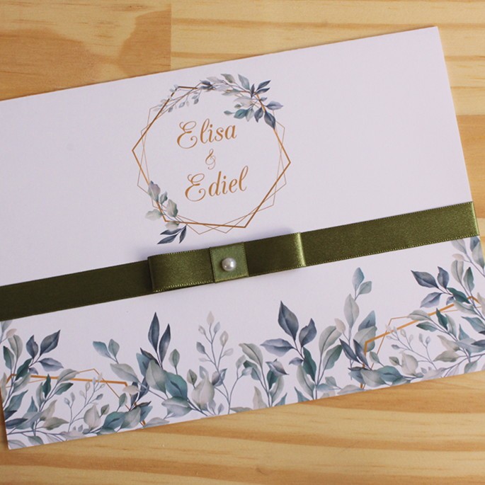 Convite para casamento floral oliva, convite para 15 anos ou bodas de ouro e prata.